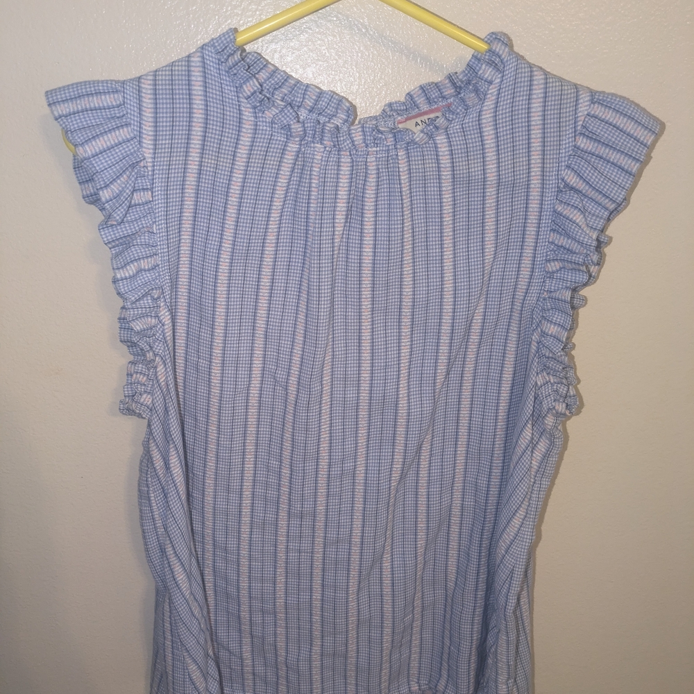 Andree By Unit Blue Striped Ruffle Sleeveless Top